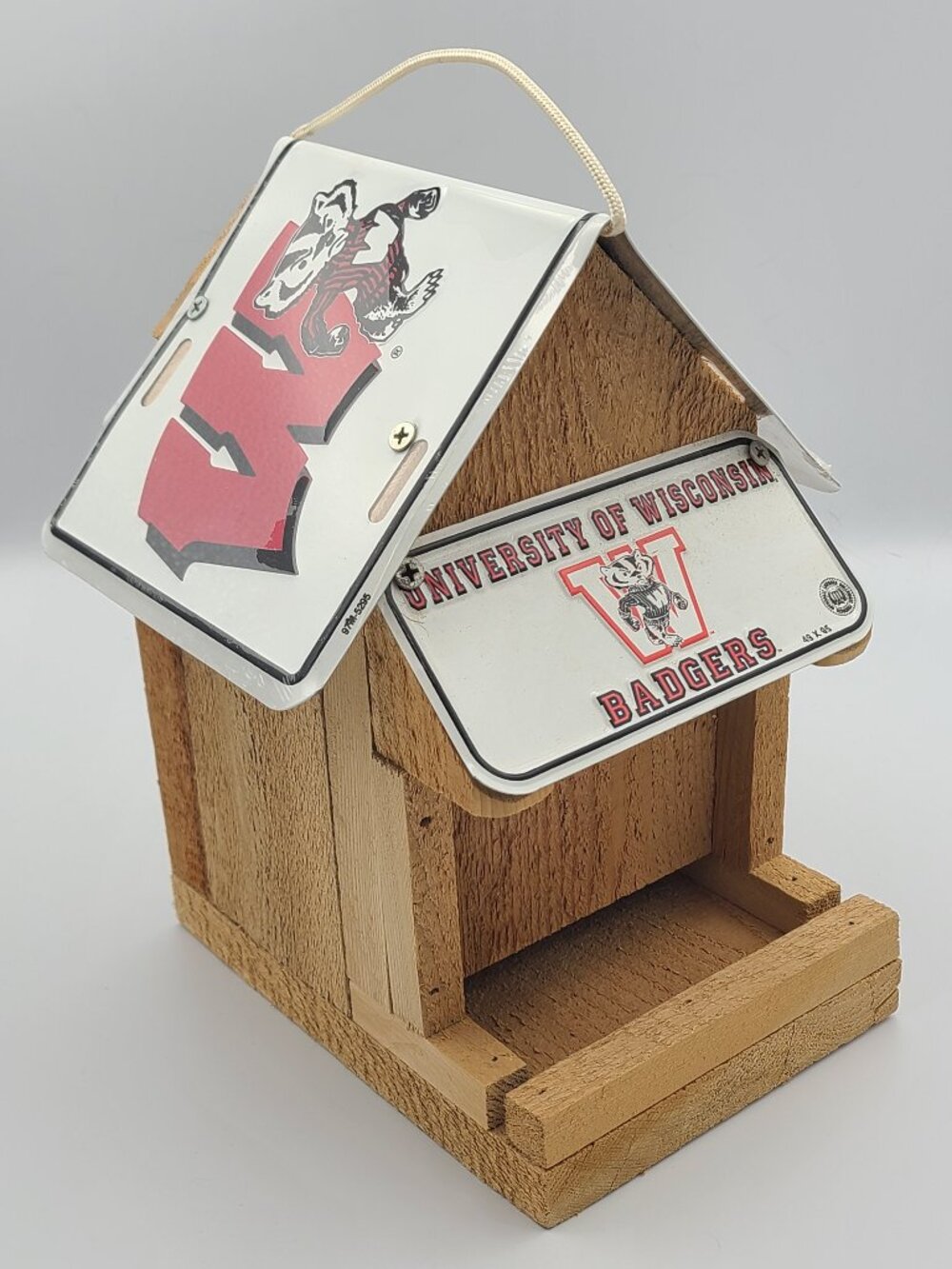 Wisconsin Badgers License Plate Bird Feeder Wooden Handmade NCAA Football GUC